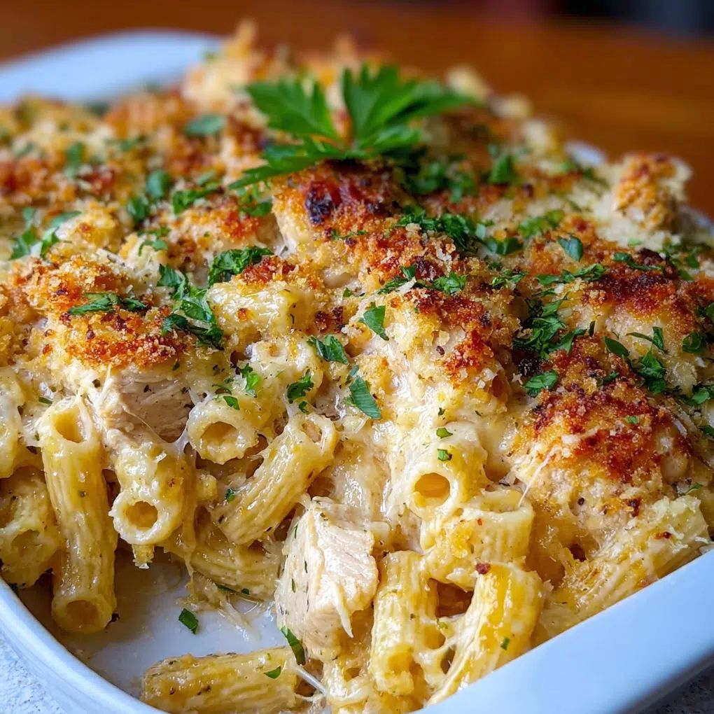 Garlic Parmesan Chicken Pasta Bake
