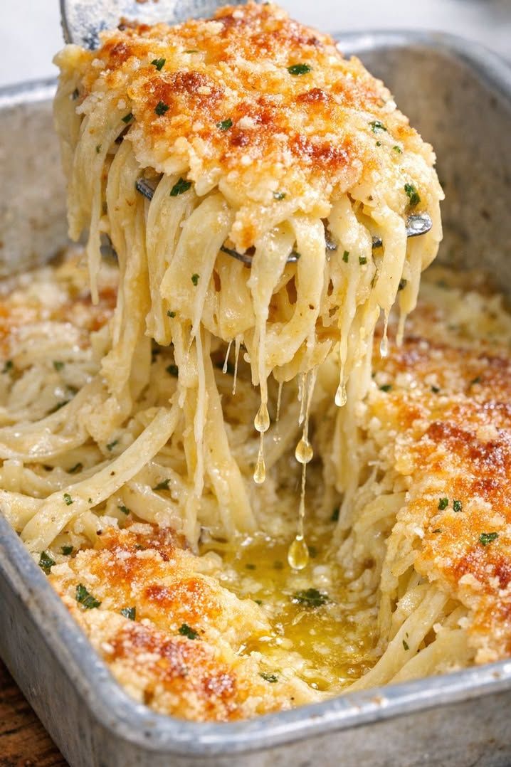 Oven Baked Garlic Parmesan Noodles