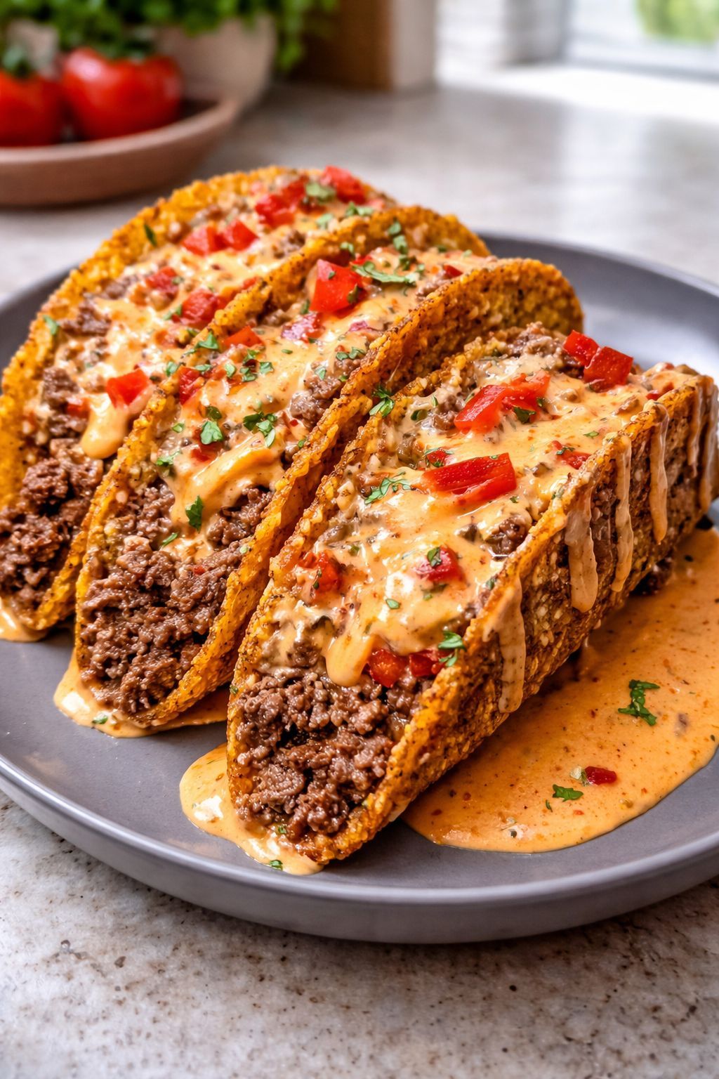 Cheesy Rotel Beef Tacos