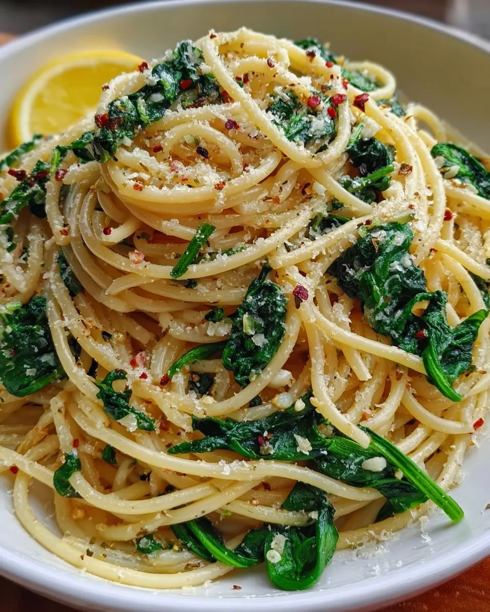 Spaghetti with Garlic and Spinach