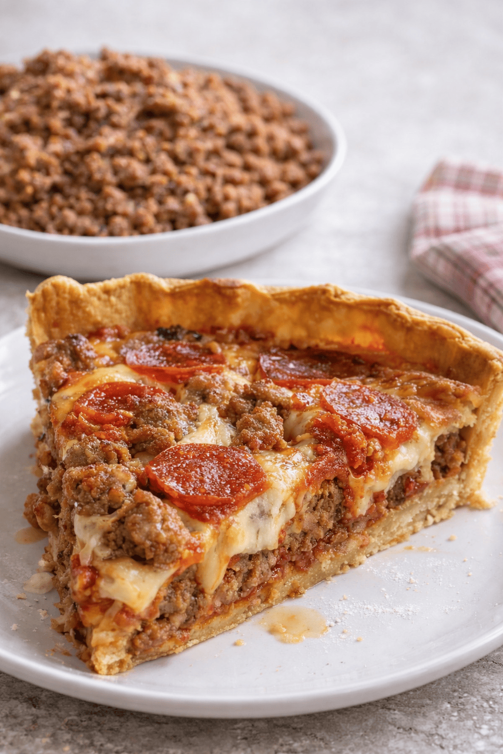 Deep Hamburger Beef Sausage Pepperoni Pie