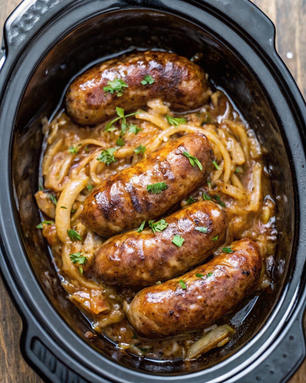 Slow Cooker Bangers and Onions