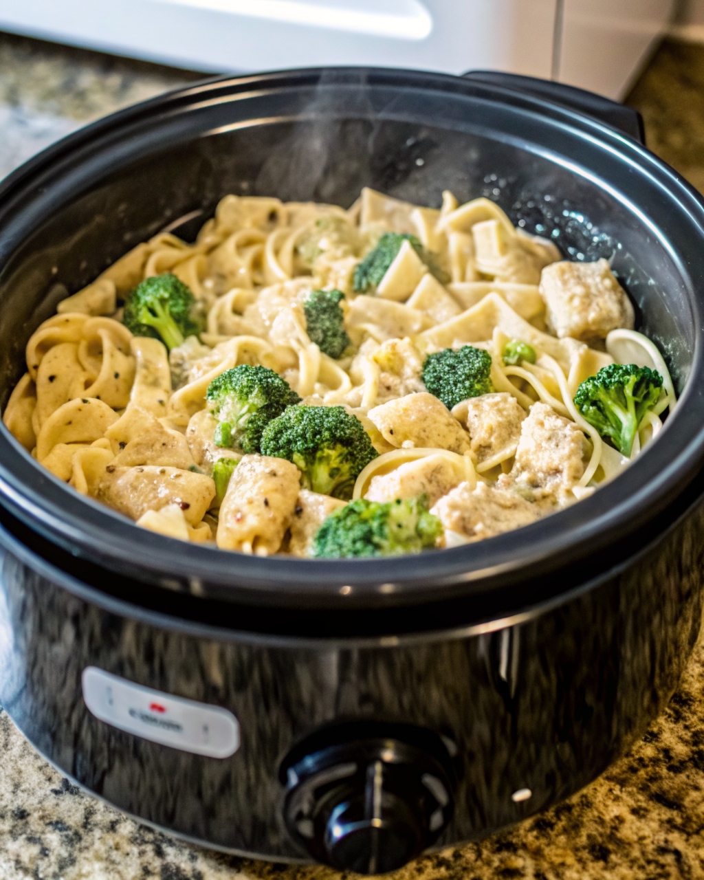 Slow Cooker Amish Broccoli Chicken Noodles