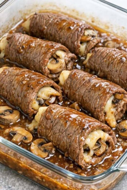 Mushroom Swiss Steak Rolls