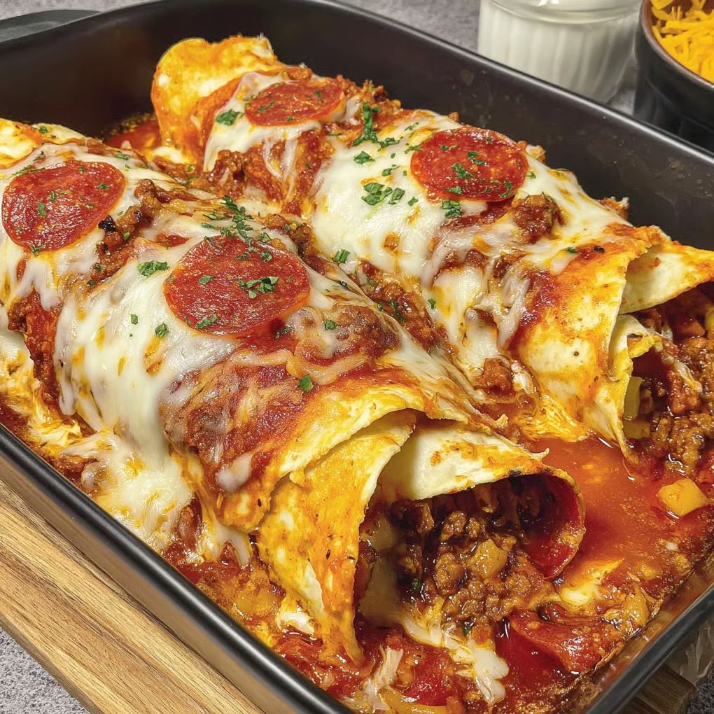Pizza Enchiladas with Ground Beef