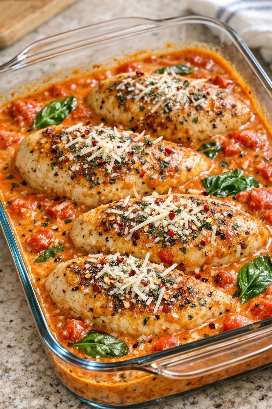 Oven Baked Creamy Tomato Basil Chicken