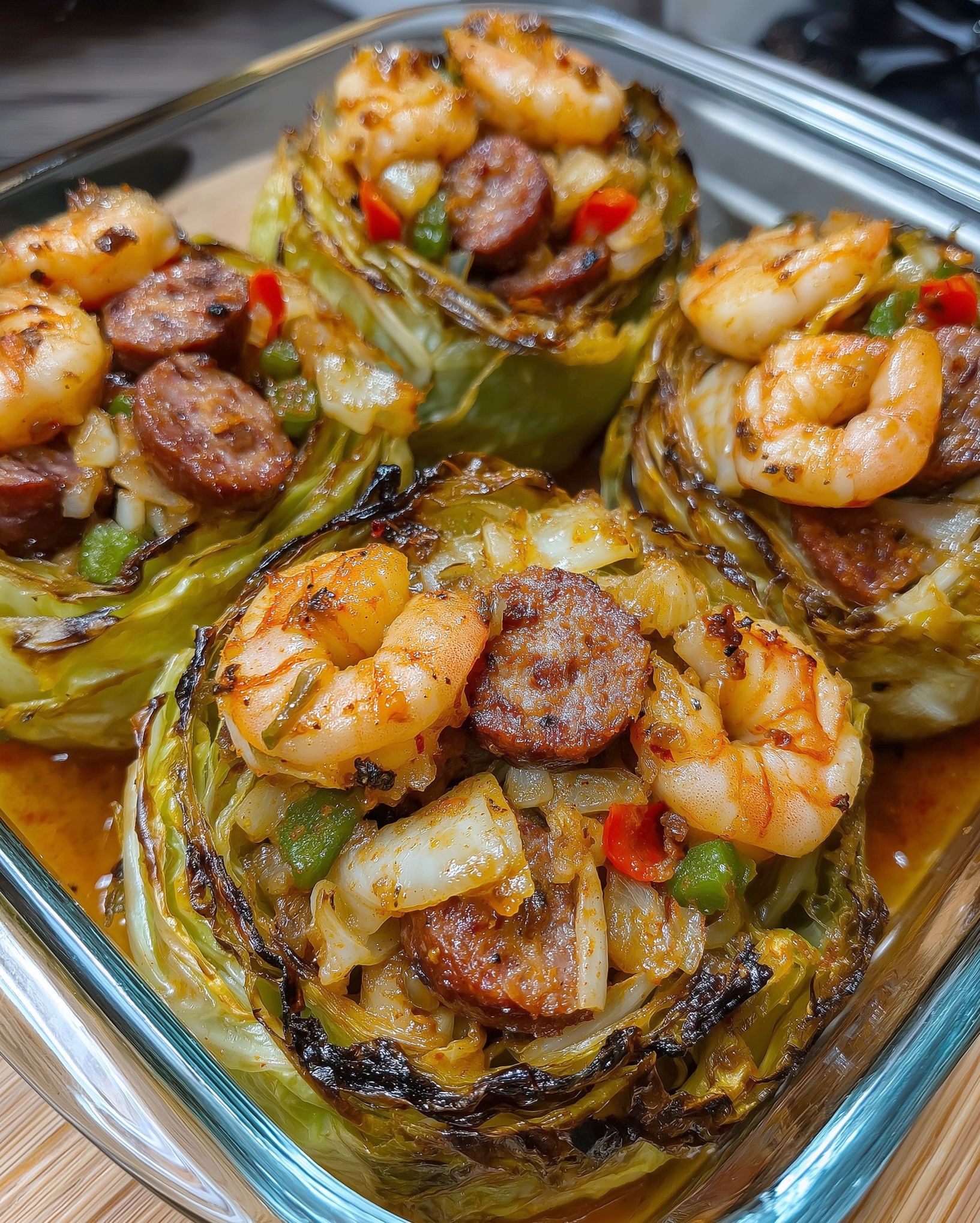 Garlic Shrimp and Sausage Cabbage Cups