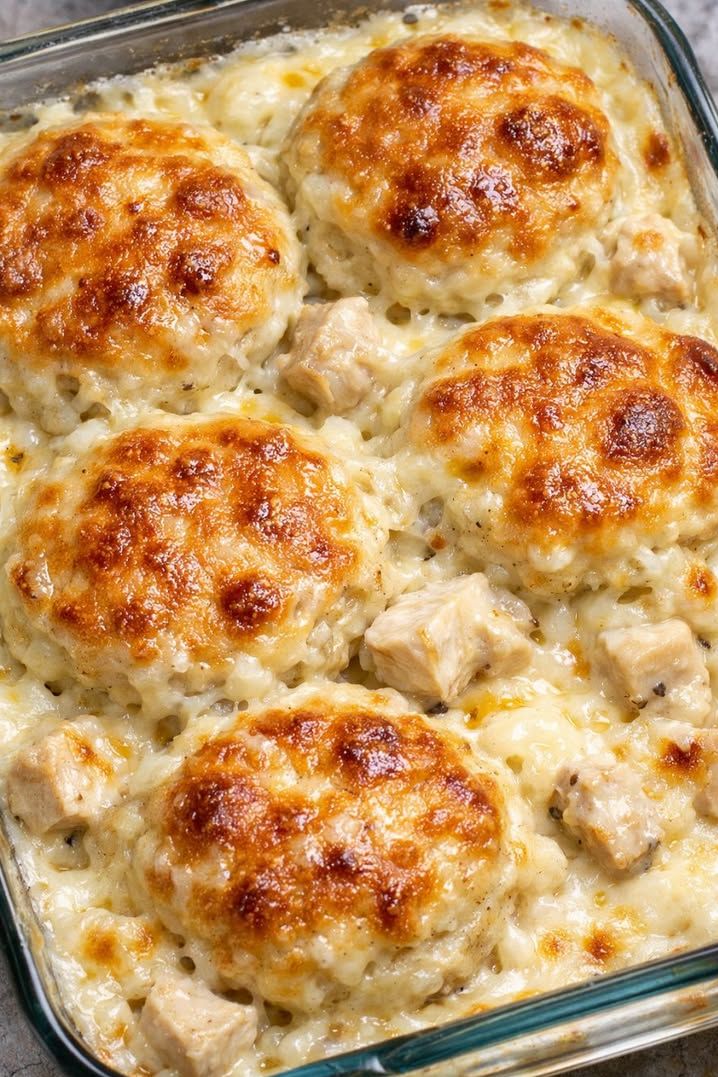 Chicken Alfredo Biscuit Casserole