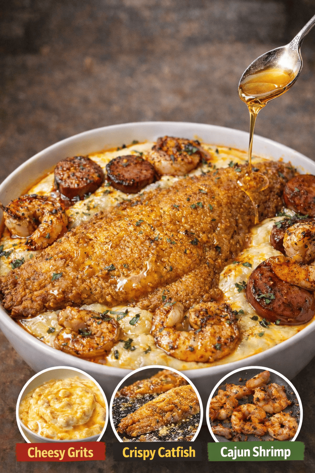 Cajun Catfish Shrimp and Grits with Honey Butter