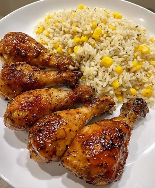 Honey Garlic Chicken Drumsticks with Corn Rice