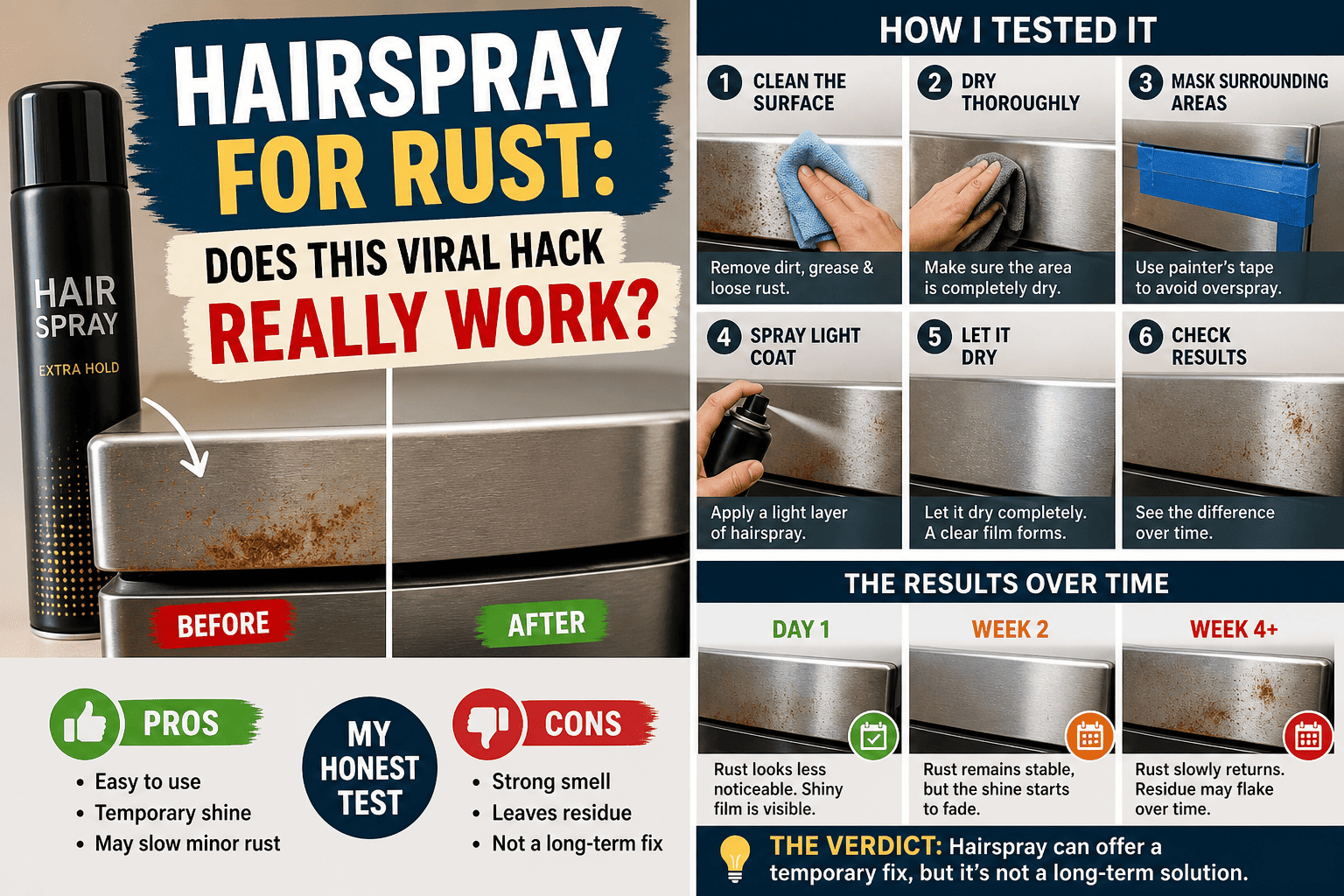 Hairspray for rust removal