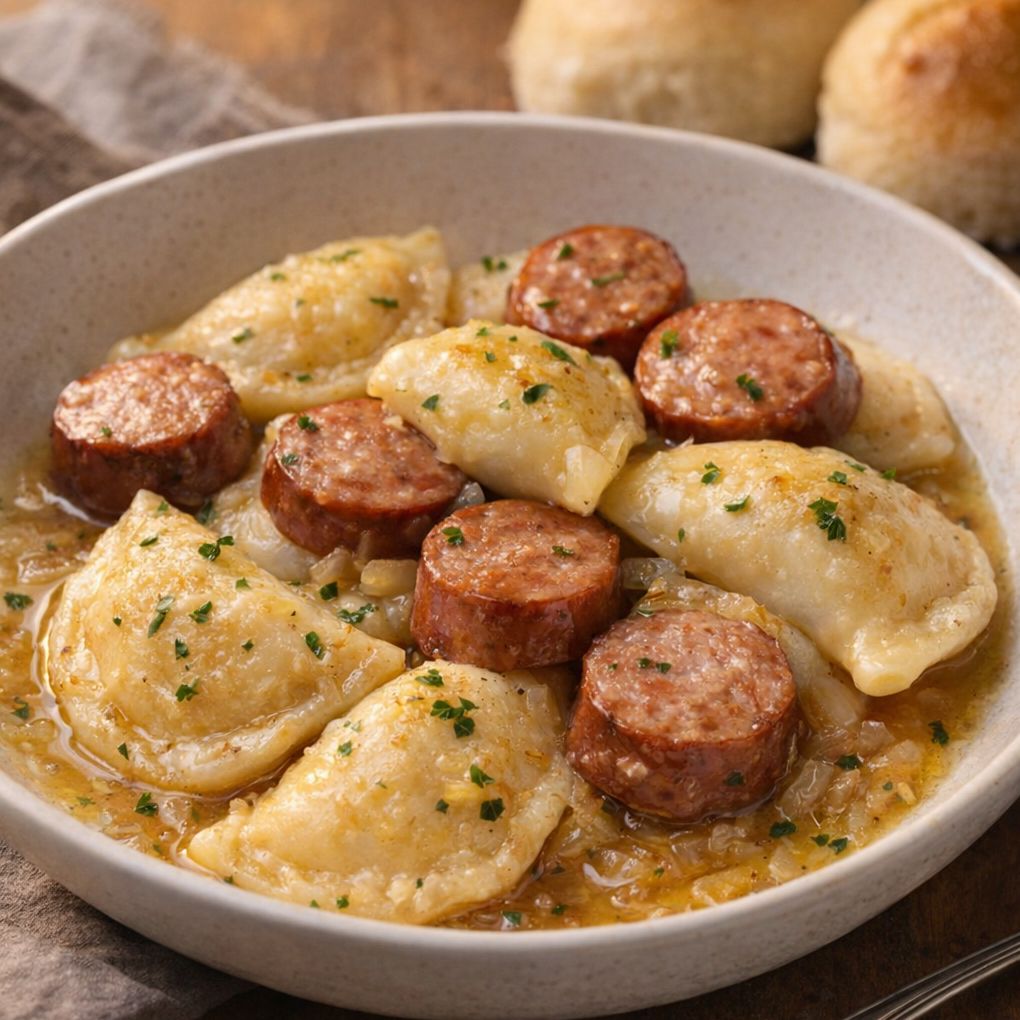 Foil Packet Sausage and Pierogies