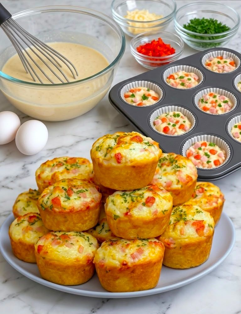 Cheesy Ham and Veggie Egg Muffins