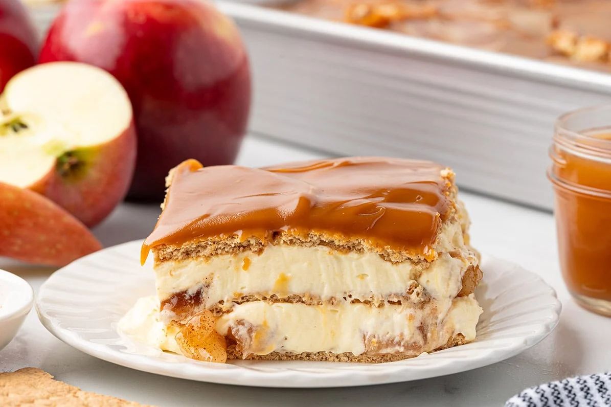 No-Bake Caramel Apple Eclair Cake