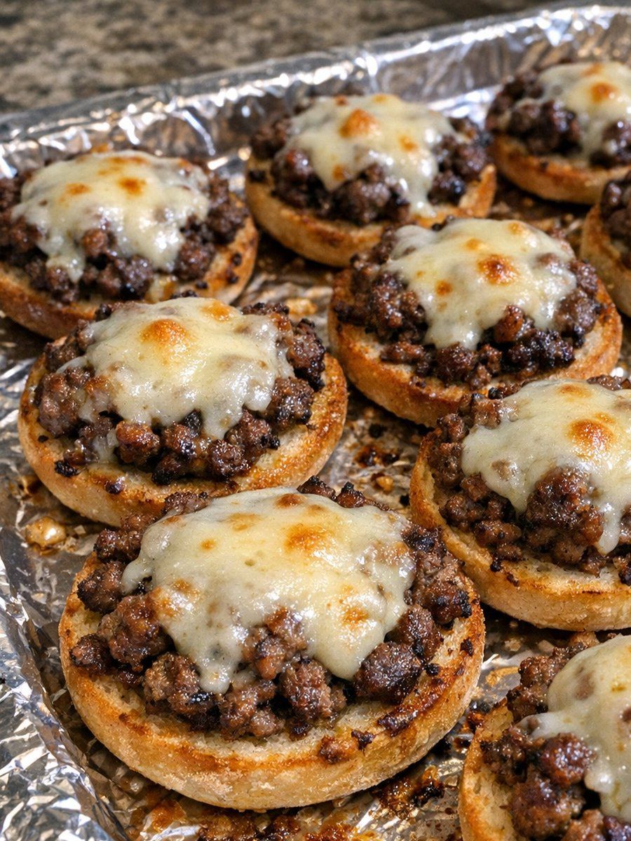 Baked 3-Ingredient Beef Bagel Bites – Easy Cheesy Snack