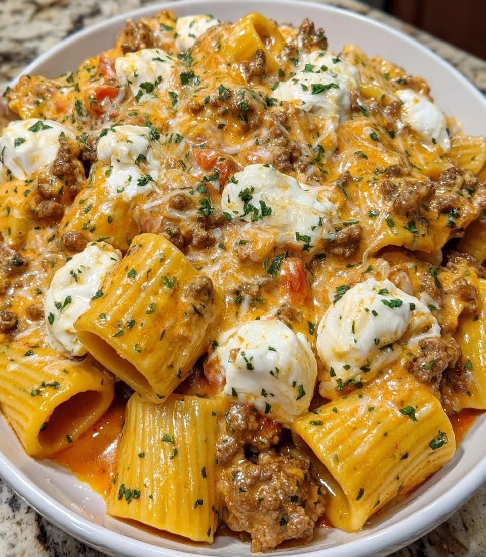 Creamy Ricotta Tomato Beef Rigatoni