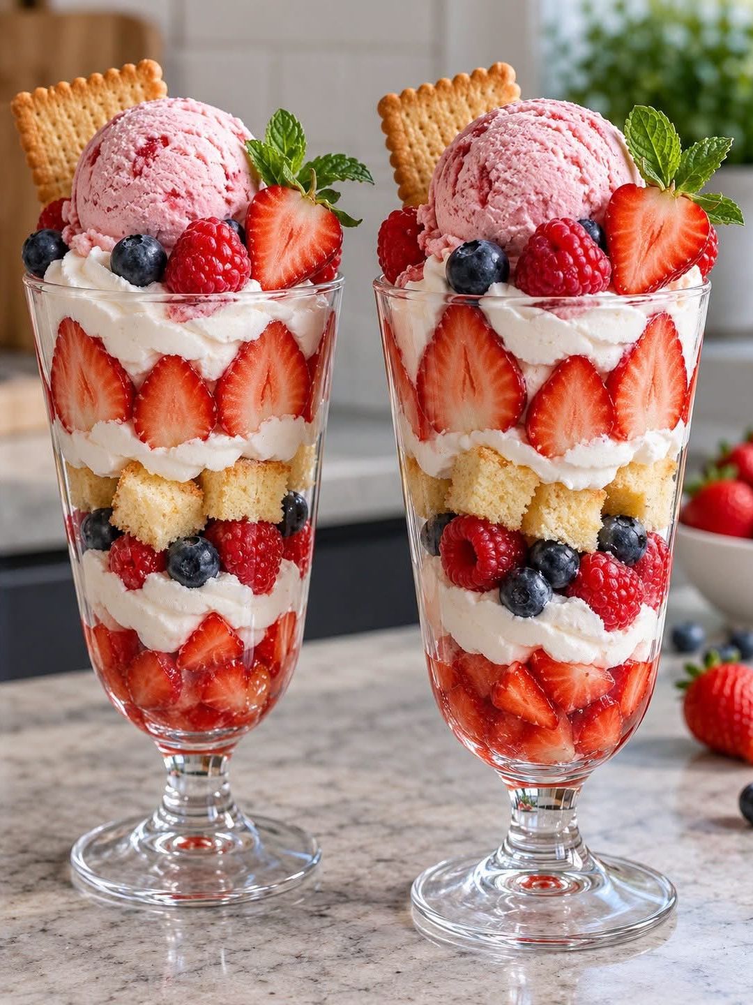 Strawberry Berry Cake & Cream Parfaits